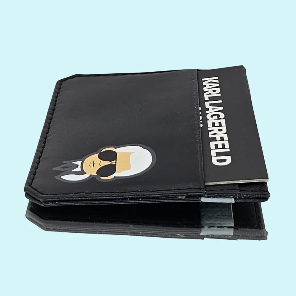 Karl Lagerfeld Paris Card Case Black Karl Head Leather Travel Made in Italy Gift